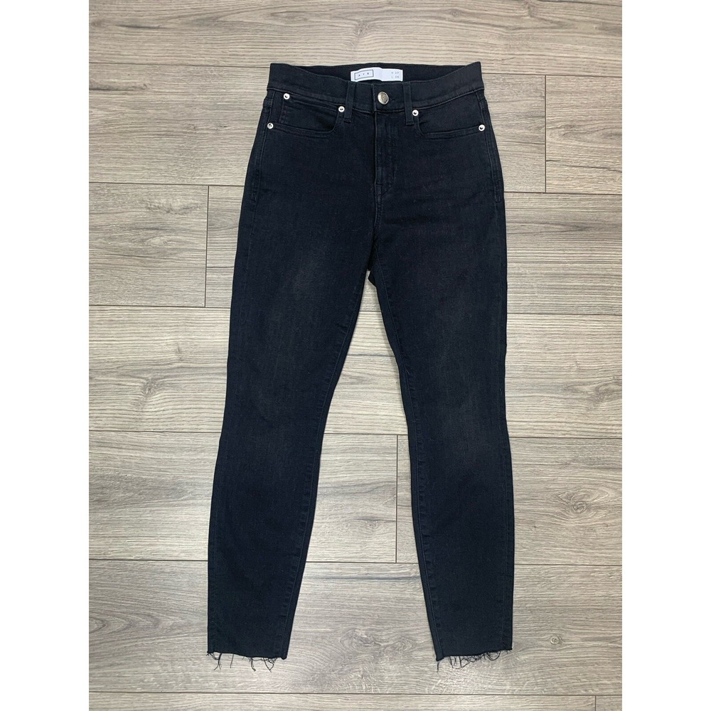 AYR The Chiller Skinny Raw Hem Stretch High Waist Jeans Black Sz 27 X 26